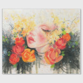 Schöne Frau und Blume Geschenkpapier (Flach)