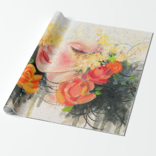 Schöne Frau und Blume Geschenkpapier