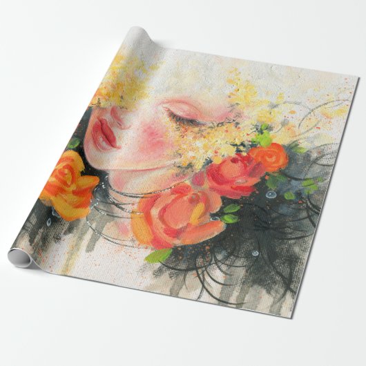 Schöne Frau und Blume Geschenkpapier (Ungerollt)