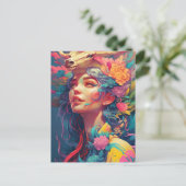 Schöne Frau und Blume Postkarte (Stehend Vorderseite)