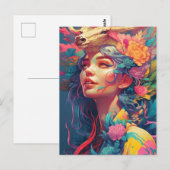 Schöne Frau und Blume Postkarte (Vorne/Hinten)