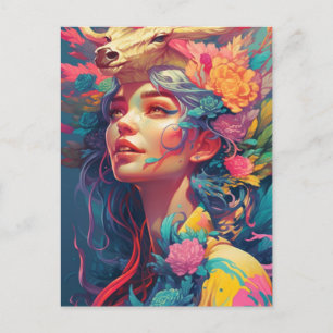 Schöne Frau und Blumen  Postkarte