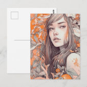 Schöne Frau und Orangen Postkarte (Vorne/Hinten)