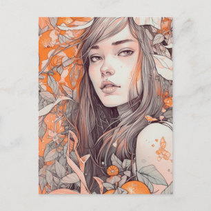 Schöne Frau und Orangen Postkarte