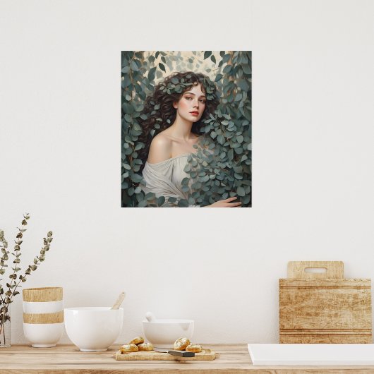 Schöne Frau unter Eukalyptus-Blätter Poster (Küche)