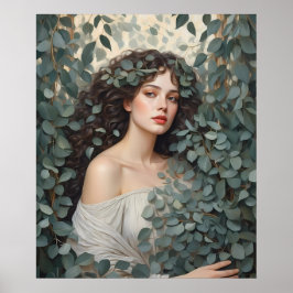 Schöne Frau unter Eukalyptus-Blätter Poster