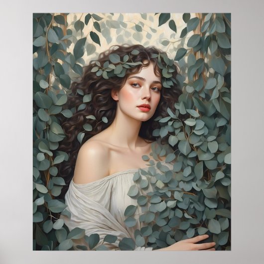 Schöne Frau unter Eukalyptus-Blätter Poster (Vorne)