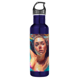 Schöne Frau unter Wasser AI-Kunst Edelstahlflasche