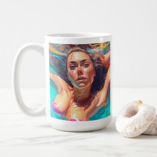Schöne Frau unter Wasser AI-Kunst Kaffeetasse
