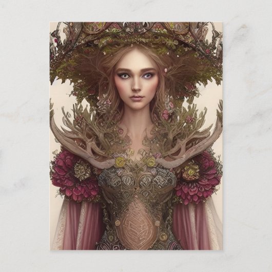 Schöne Frau von Pflanze und Blume des Waldes Postkarte (Vorderseite)