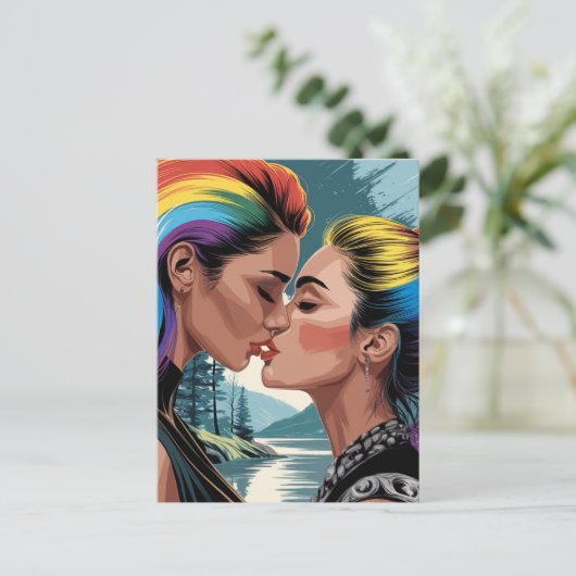 Schöne Frauen küssen Postkarte (Stehend Vorderseite)