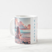 Schöne Frauen meditieren auf Beach Blank Kaffeetasse (Vorderseite Links)
