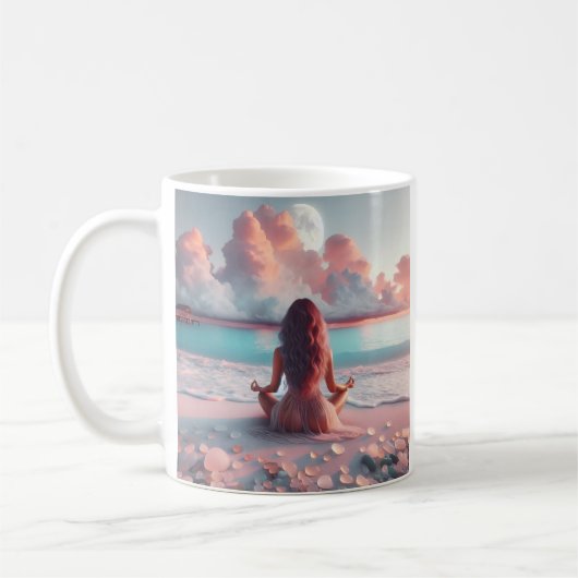 Schöne Frauen meditieren auf Beach Blank Kaffeetasse (Links)