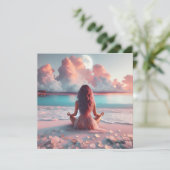 Schöne Frauen meditieren auf Beach Blank Karte (Stehend Vorderseite)