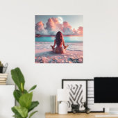 Schöne Frauen meditieren auf Beach Blank Poster (Heimbüro)