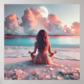 Schöne Frauen meditieren auf Beach Blank Poster (Vorne)