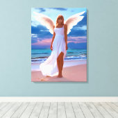 Schöne Frauen mit Angel Wings am Strand Leinwanddruck (Insitu (Holzboden))