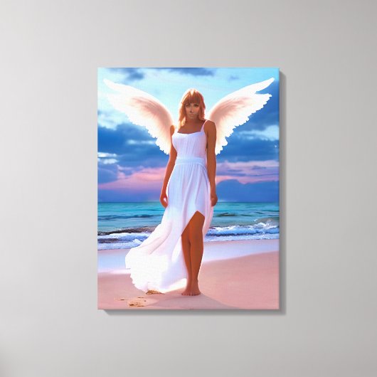 Schöne Frauen mit Angel Wings am Strand Leinwanddruck (Vorderseite)