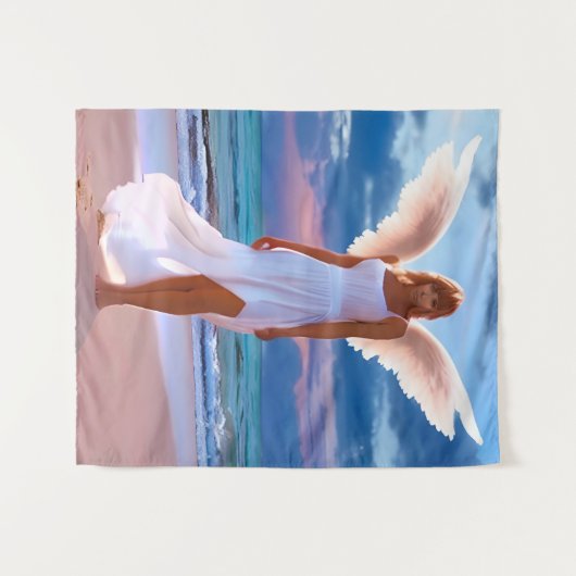 Schöne Frauen mit Angel Wings am Strand Wandteppich (Vorderseite (Horizontal))