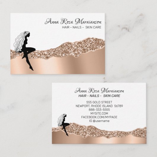 *~* Schöne Frauen Rose Gold Long Hair Goddess Visitenkarte (Vorne/Hinten)