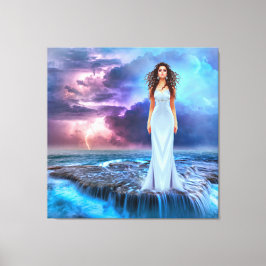 Schöne Frauen Stehend am Ocean Rock Leinwanddruck