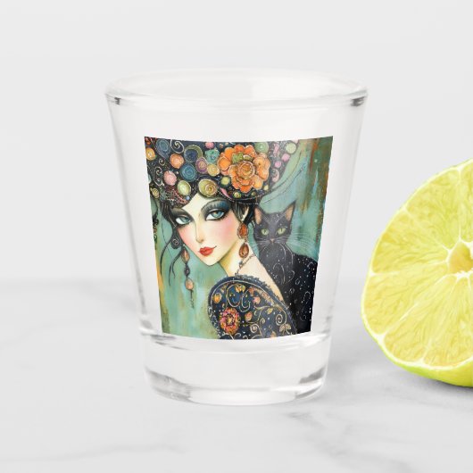 Schöne Frauen und Katzenschussglas Schnapsglas (Vorderseite)