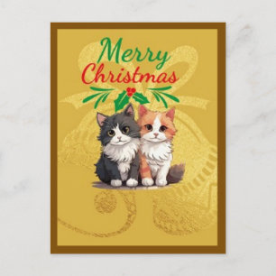 Schöne frohe Weihnachten Goldene Katze und Hund Postkarte