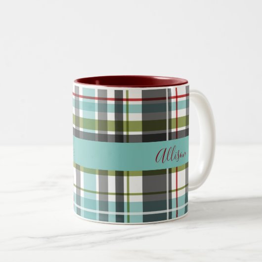 Schöne frohe Weihnachten Tartan Zweifarbige Tasse (VorderseiteRechts)