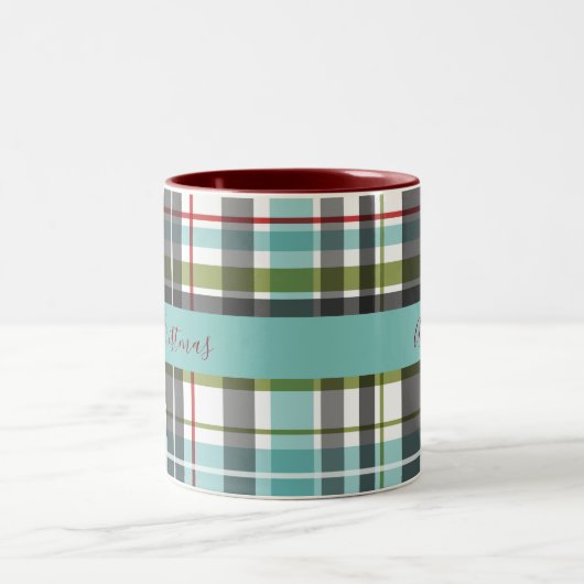 Schöne frohe Weihnachten Tartan Zweifarbige Tasse (Mittel)
