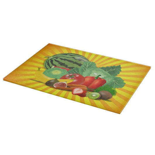 Schöne Früchte Gemüse und Sonne Schneidebrett (Ecke)