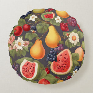 Schöne Früchte und Blume. Vintager französischer S Rundes Kissen