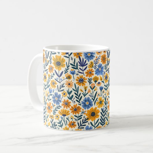 Schöne Frühlinggelbe Wildblumen Kaffeetasse (Vorderseite Links)