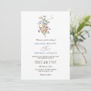 Schöne Frühlings-Wildblumenwiese QR-Code-Hochzeit Einladung