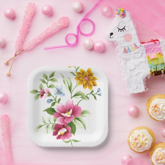 Schöne Frühlingsblumen Hochzeit Pappteller (Party)