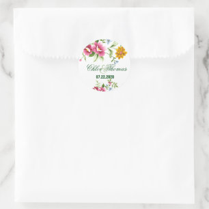 Schöne Frühlingsblumen Hochzeit Runder Aufkleber