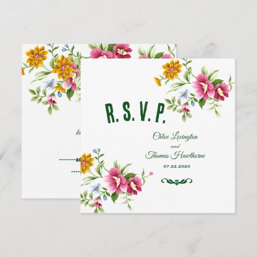 Schöne Frühlingsblumen Hochzeitkarte RSVP Einladung (Vorne/Hinten)