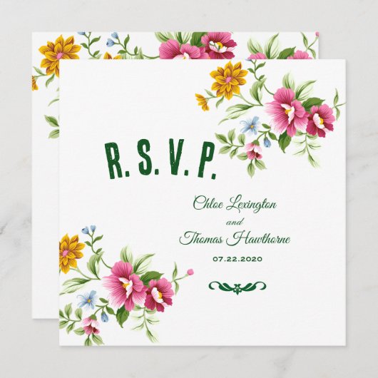 Schöne Frühlingsblumen Hochzeitkarte RSVP Einladung (Vorne/Hinten)