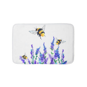 Schöne Frühlingsblumen und Bienen fliegen Badematt Badematte