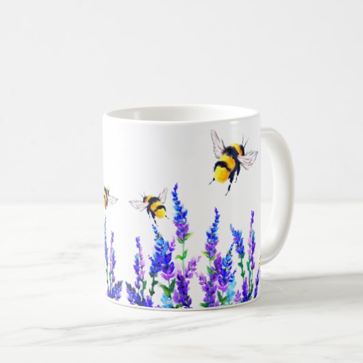 Schöne Frühlingsblumen und Bienen fliegen - frisch Kaffeetasse (VorderseiteRechts)