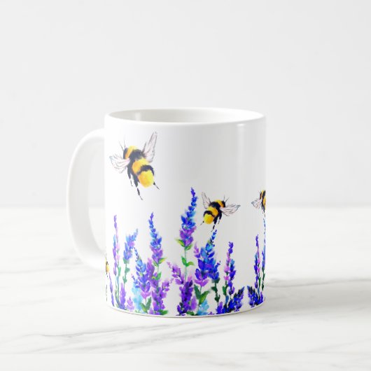 Schöne Frühlingsblumen und Bienen fliegen - frisch Kaffeetasse (Vorderseite Links)