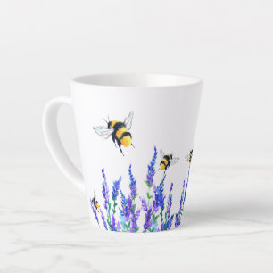 Schöne Frühlingsblumen und Bienen fliegen - Zeic Milchtasse