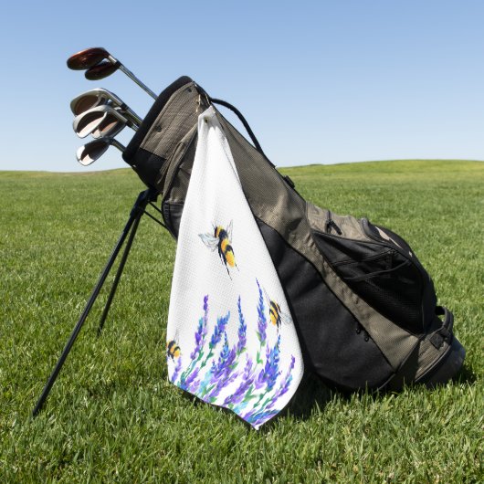 Schöne Frühlingsblumen und Bienen fliegen - Zeichn Golfhandtuch (Gras)