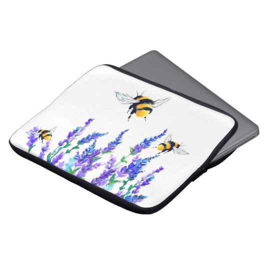 Schöne Frühlingsblumen und Bienen fliegen - Zeichn Laptopschutzhülle (Vorne Oben)