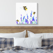 Schöne Frühlingsblumen und Bienen fliegen - Zeichn Leinwanddruck (Insitu (Schlafzimmer))