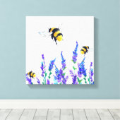 Schöne Frühlingsblumen und Bienen fliegen - Zeichn Leinwanddruck (Insitu (Holzboden))