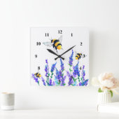 Schöne Frühlingsblumen und Bienen fliegen - Zeichn Quadratische Wanduhr (Zuhause)
