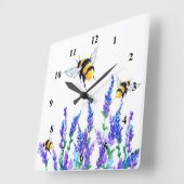 Schöne Frühlingsblumen und Bienen fliegen - Zeichn Quadratische Wanduhr (Winkel)
