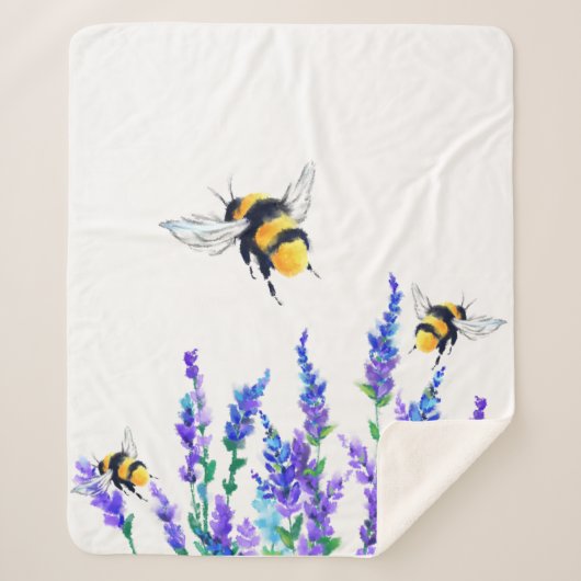 Schöne Frühlingsblumen und Bienen fliegen - Zeichn Sherpadecke (Vorderseite)