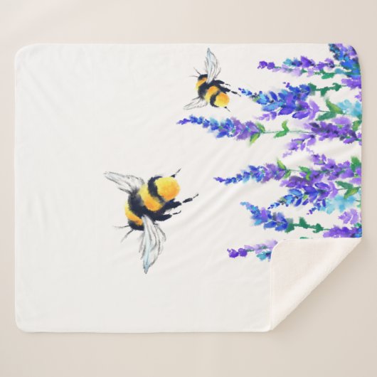 Schöne Frühlingsblumen und Bienen fliegen - Zeichn Sherpadecke (Vorderseite (Horizontal))