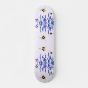 Schöne Frühlingsblumen und Bienen fliegen - Zeichn Skateboard